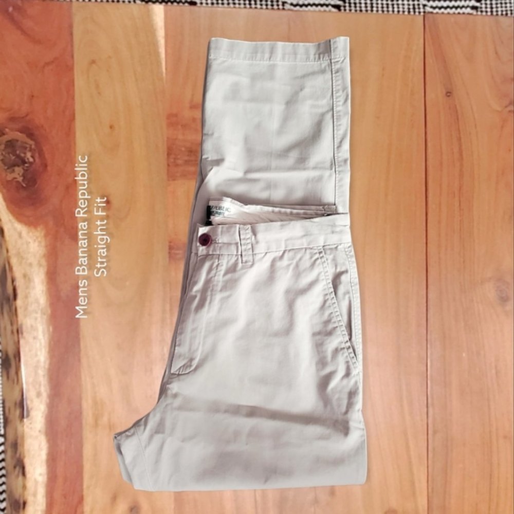 MENS BANANA REPUBLIC STRAIGHT FIT COTTON PANTS- OFF WHITE- 32/30 - Picture 3 of 13
